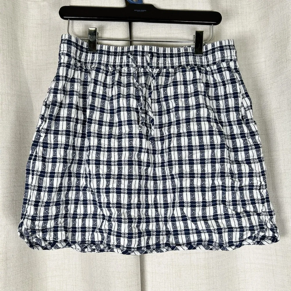 Madewell Curved Hem Navy Blue‎ White Plaid 100% Cotton Mini Skirt Medium Preppy